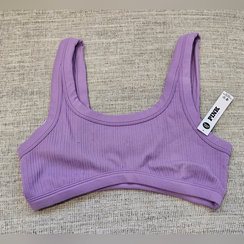 PINK Lavender Ribbed Crop Bralette